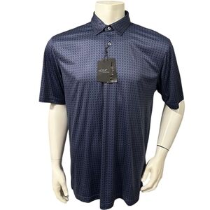 Greg Norman Men’s Bridge Creek Golf Polo Shirt Blue Pattern Short Sleeve L New